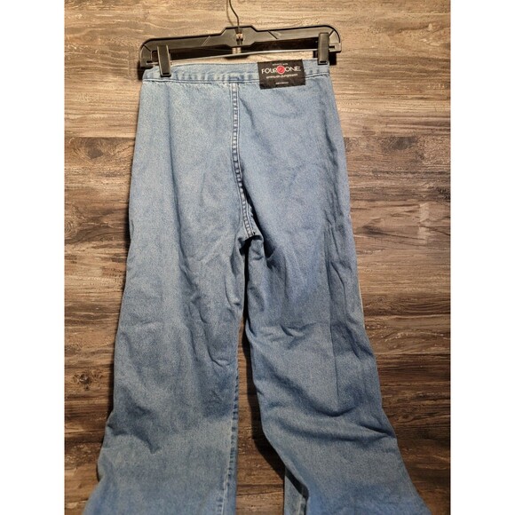 Blue Lace Up Mid Rise Flare Leg Side Stripes Y2K Rare Jeans Size 9 - Picture 2 of 10